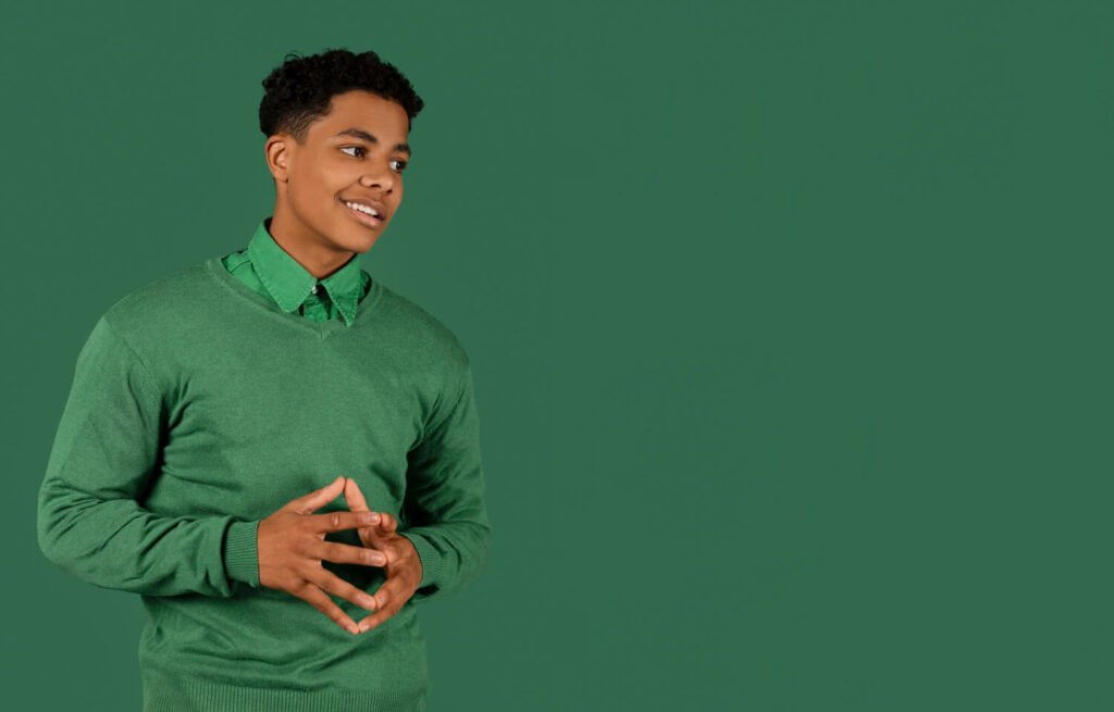 Man in a green background